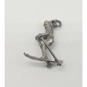 Vintage Ski Sterling Silver 925 Charm Skier Pendant Large 3D Figural Skiing
